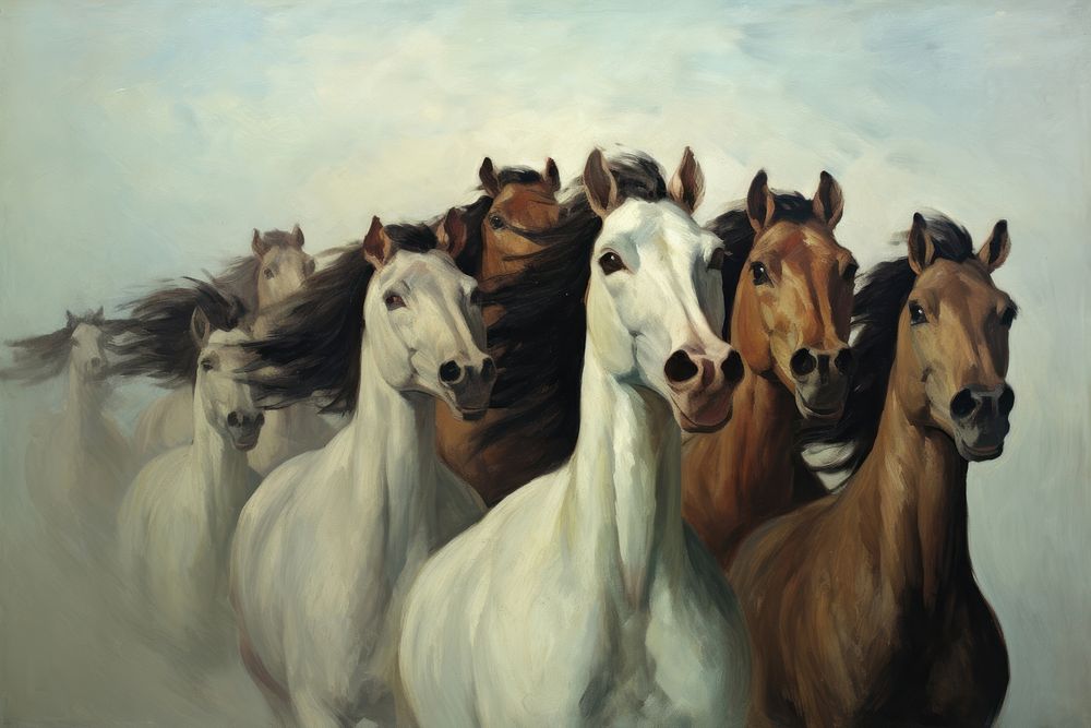 Horses painting herd animal.