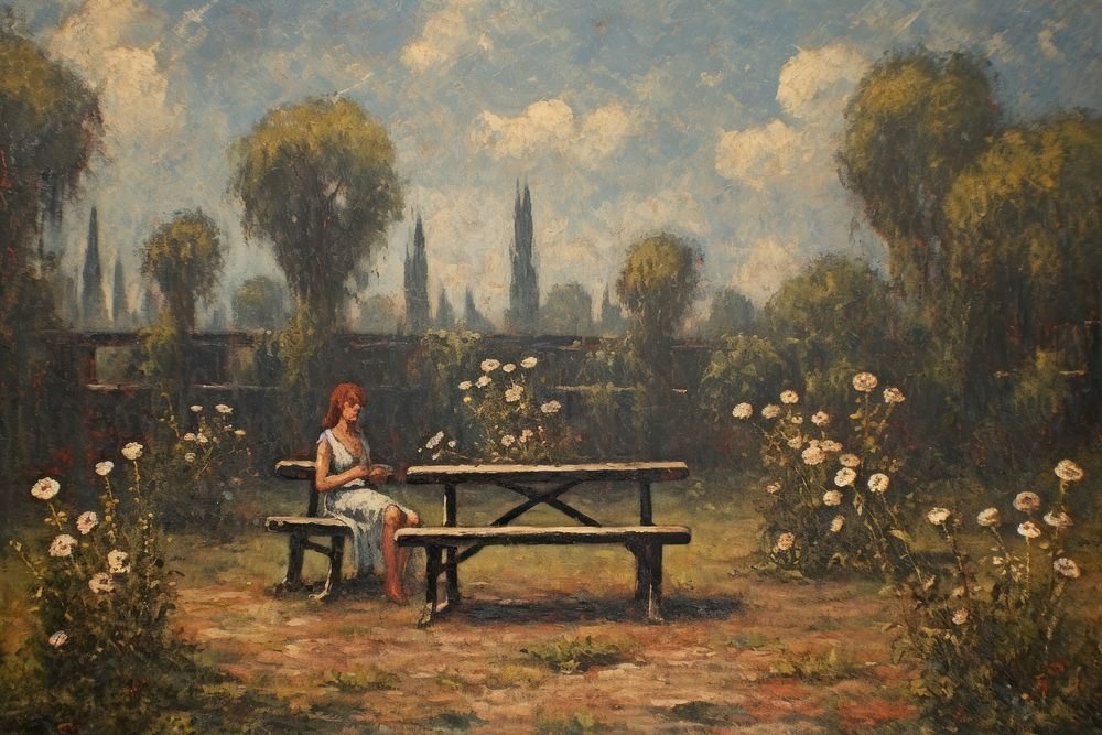 Rose Garden painting art bench.