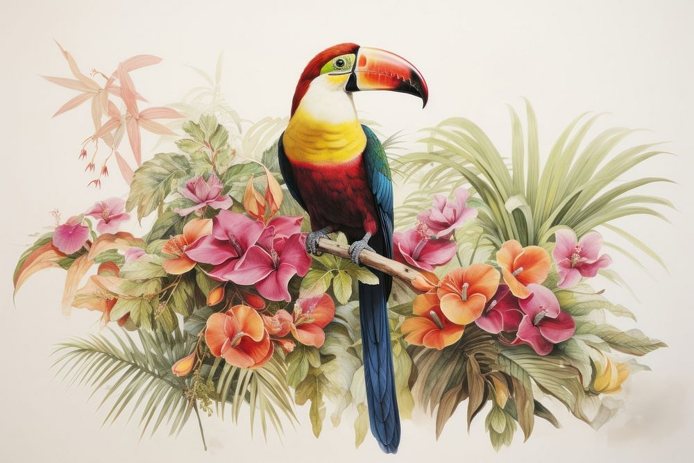 Tropical painting toucan animal.