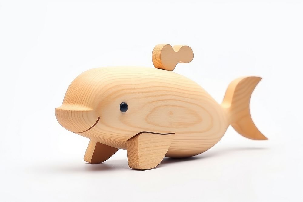 Whale wood toy white background.