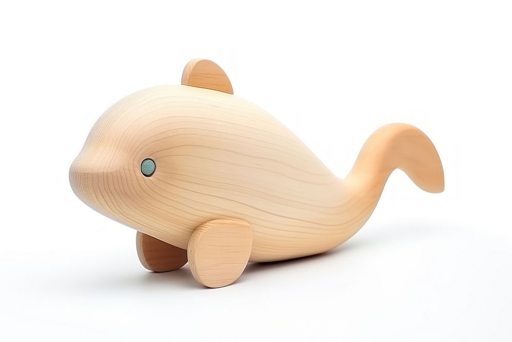 Whale wood toy white background.