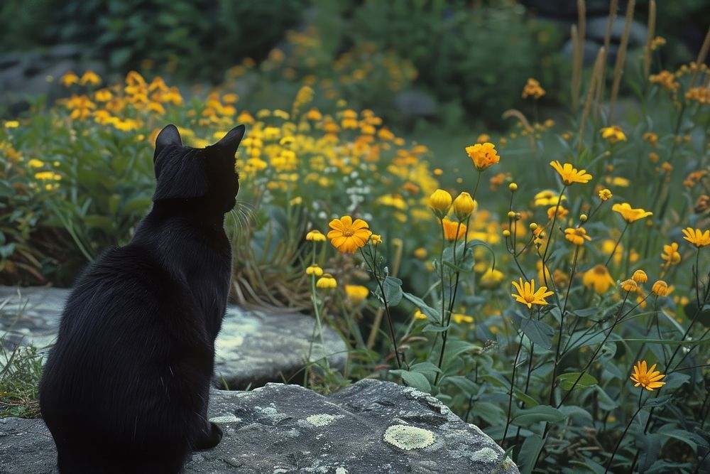 Cat flower outdoors animal.