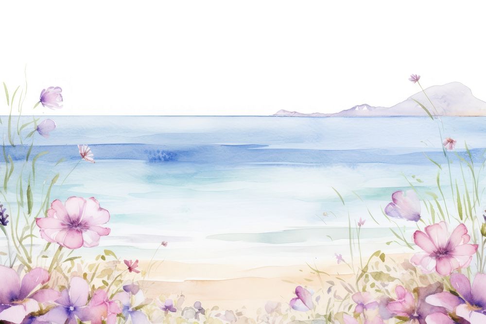 Minimal summer beach painting flower landscape.