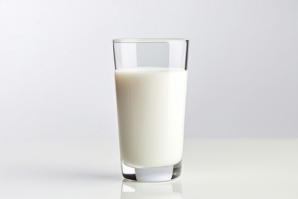 Glass of milk dairy drink white background.