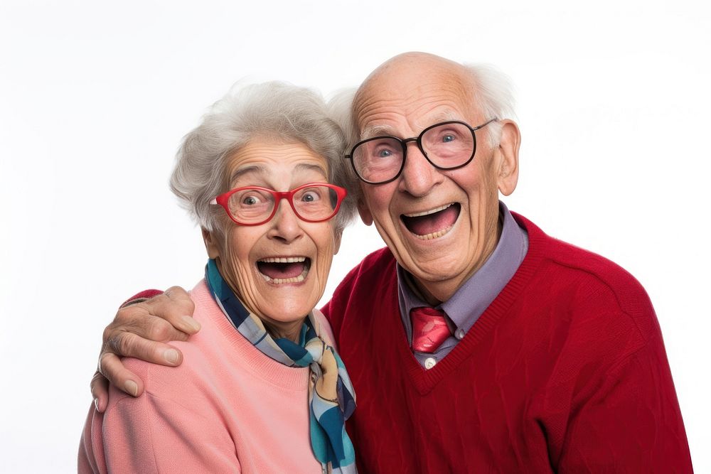 Old people portrait laughing glasses.