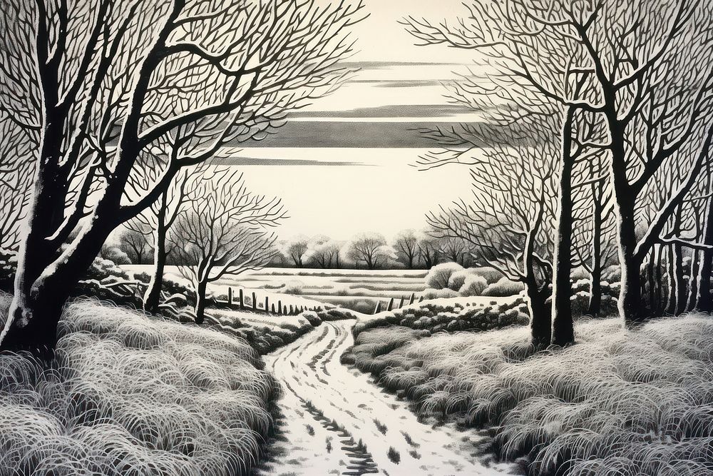 Winter landscape outdoors drawing nature.