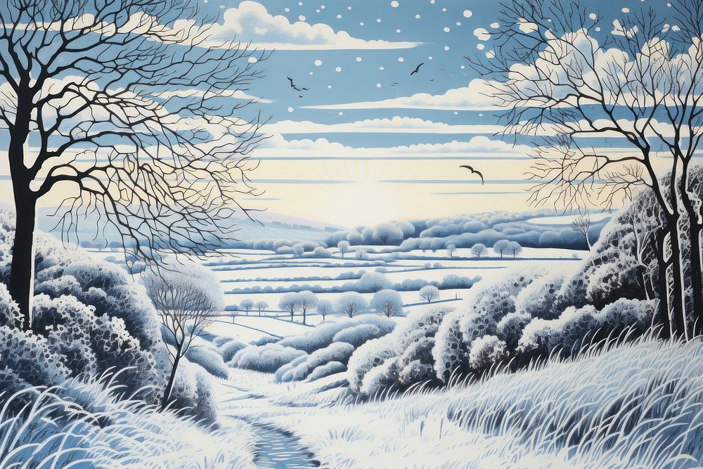 Winter landscape winter outdoors painting.