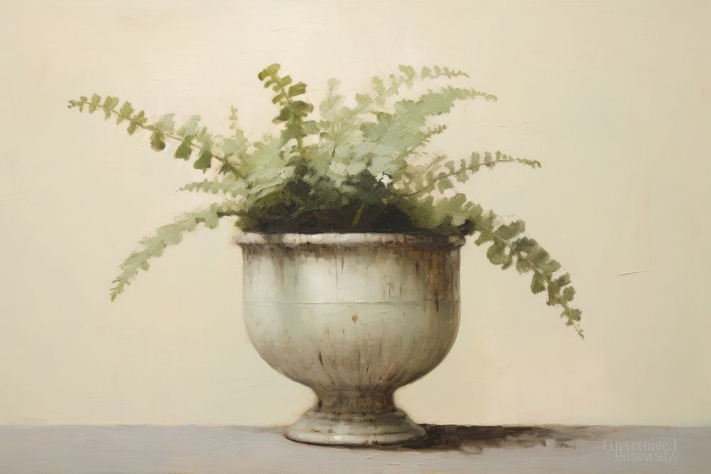 Clsoe up on pale plant pot painting flower vase.