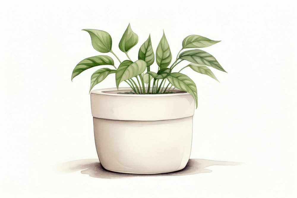 Botanical illustration plant pot leaf houseplant flowerpot.