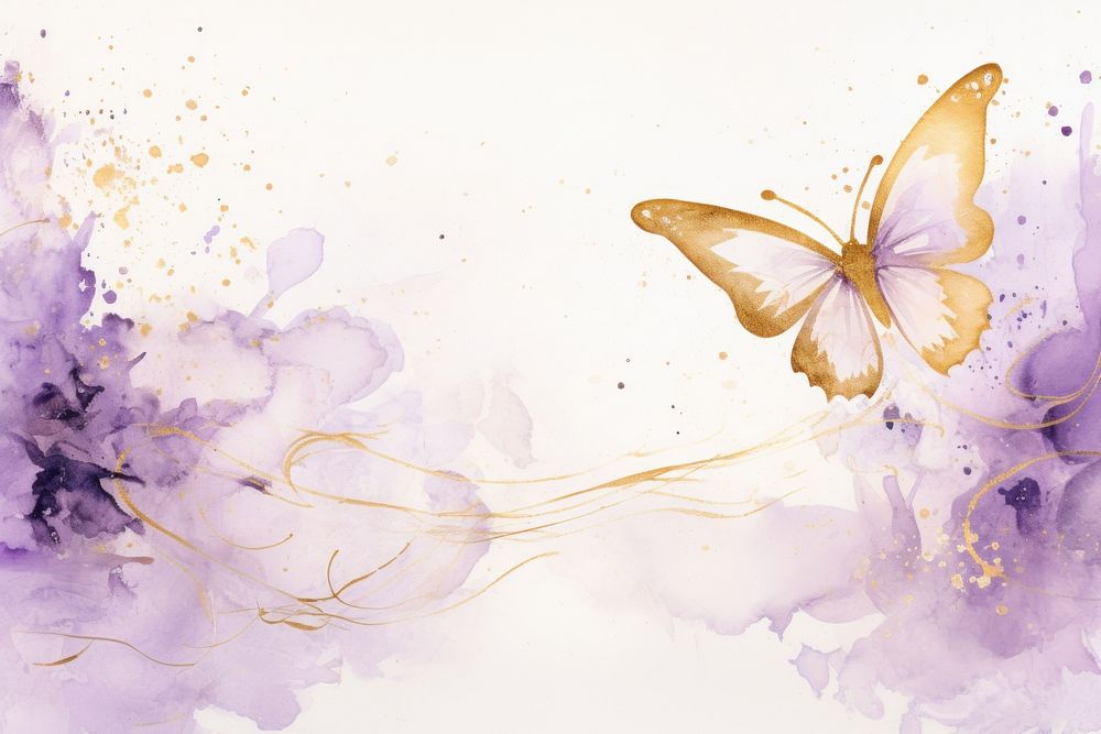 Butterflies watercolor background lavender painting pattern.