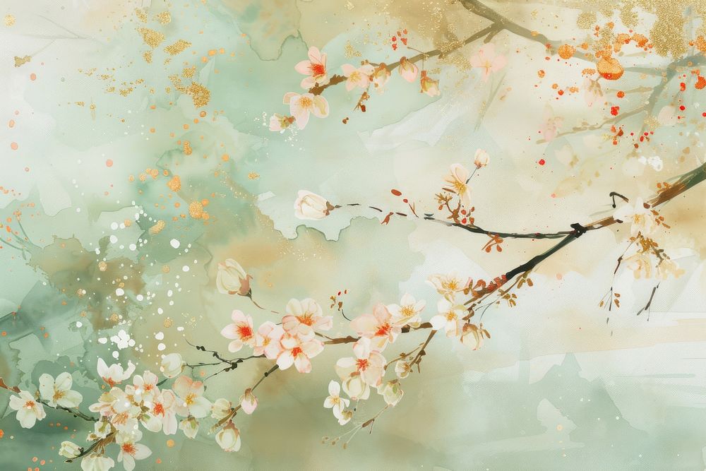 Cherry blossom watercolor background backgrounds flower plant.