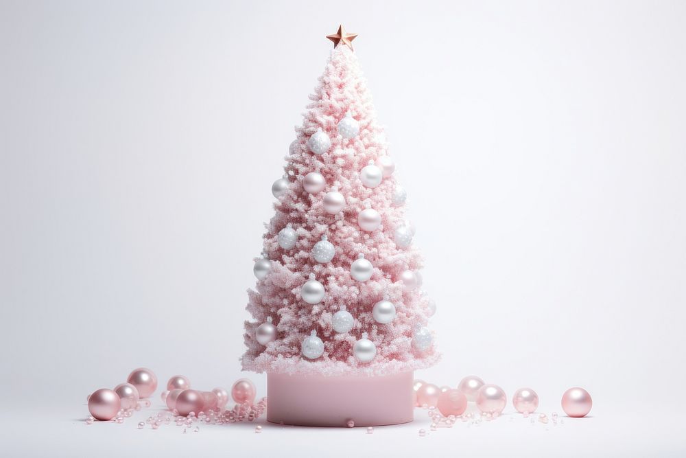 Christmas tree with decoration christmas white pink.