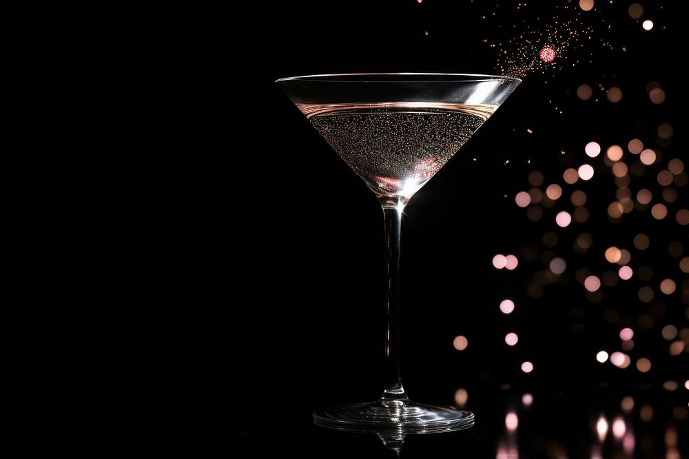 Cocktail sparkle light glitter martini drink glass.