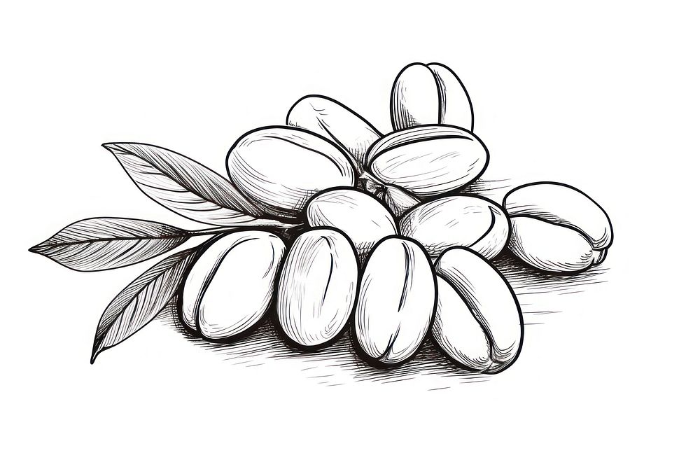 Coffee bean sketch drawing white.