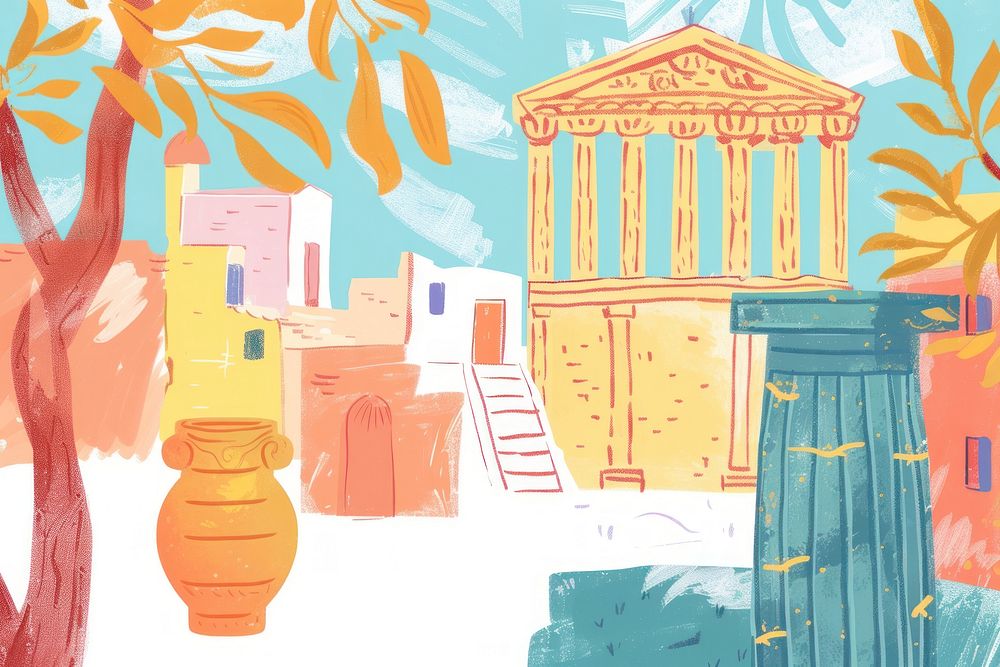 Cute ancient greece illustration outdoors painting drawing.