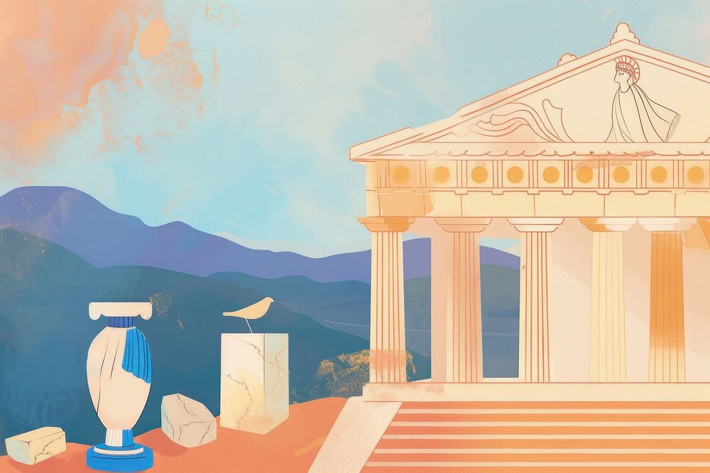 Cute ancient greece illustration architecture column representation.