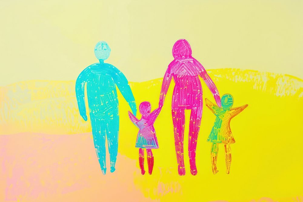 Cute family holding hands illustration painting drawing sketch.