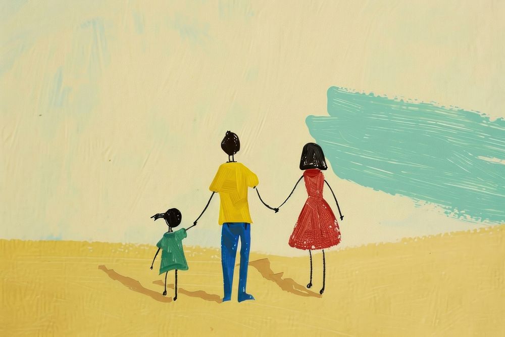 Cute family holding hands illustration drawing walking sketch.