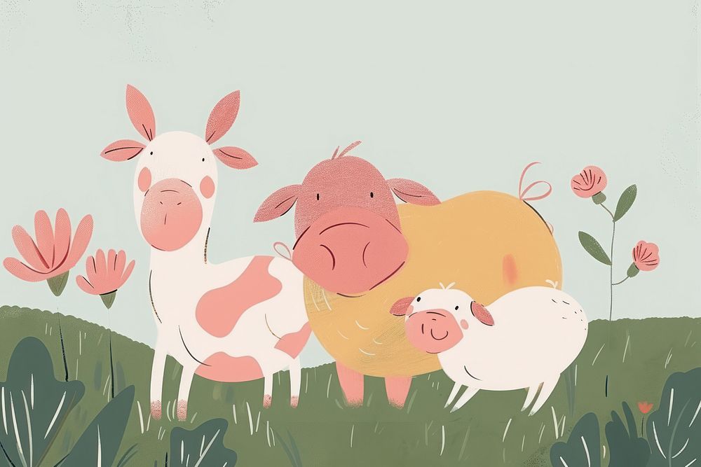 Cute farm animals illustration mammal pig agriculture.