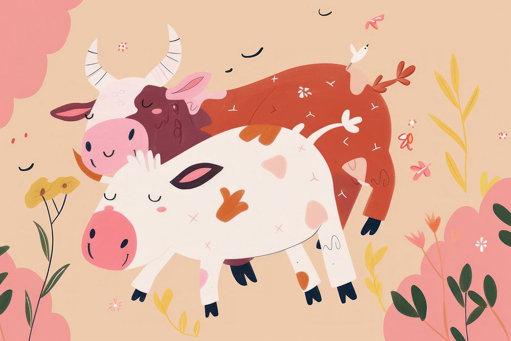 Cute farm animals illustration livestock mammal cattle.
