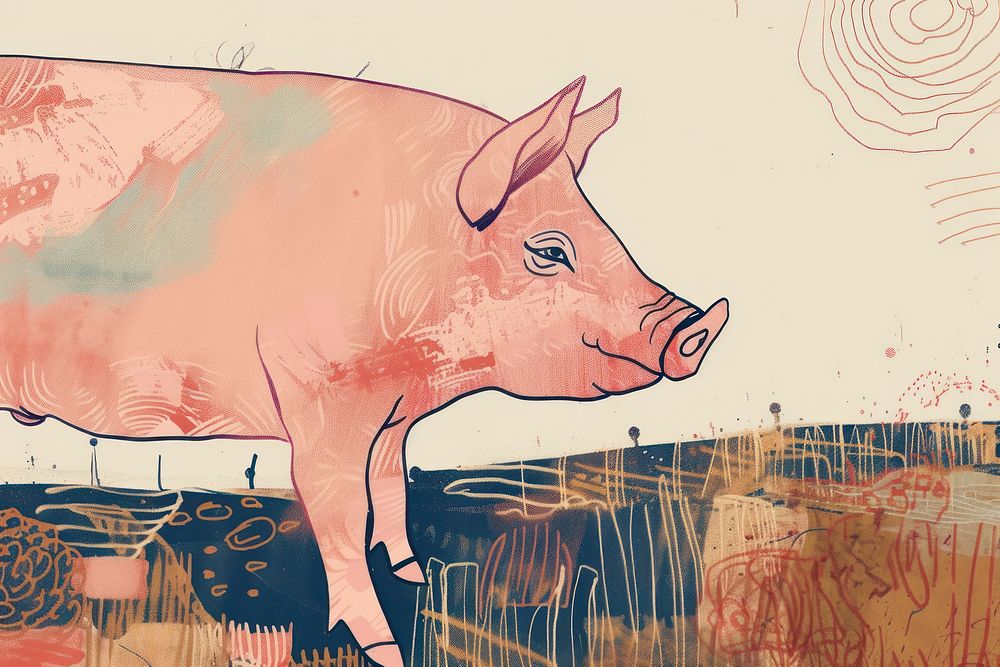 Cute farm pig illustration animal mammal boar.