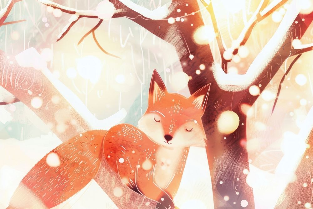 Cute fox illustration cartoon mammal outdoors.
