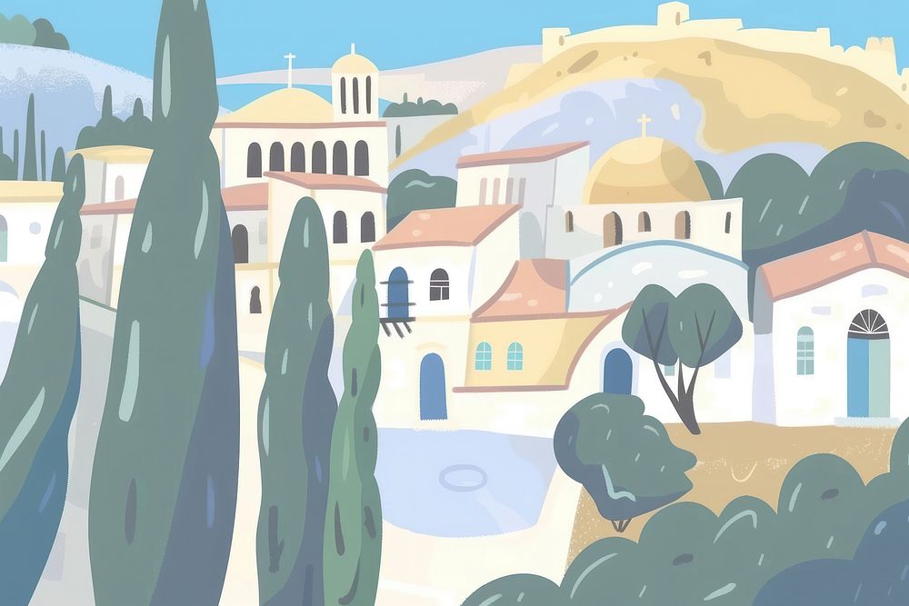 Cute greece illustration architecture building outdoors.
