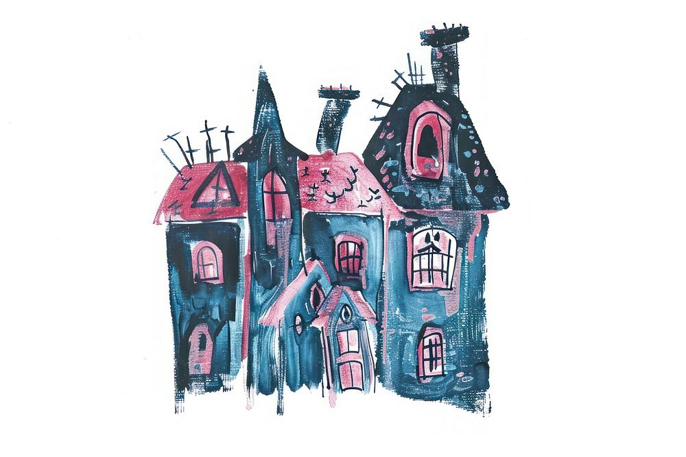 Haunted house painting drawing sketch.