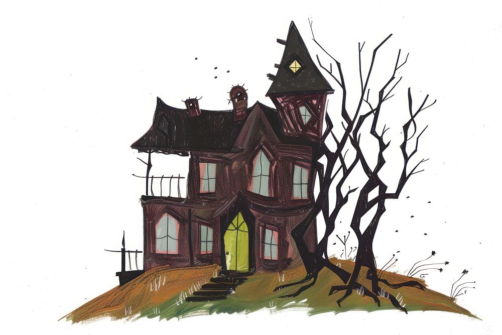 Haunted house architecture building drawing.