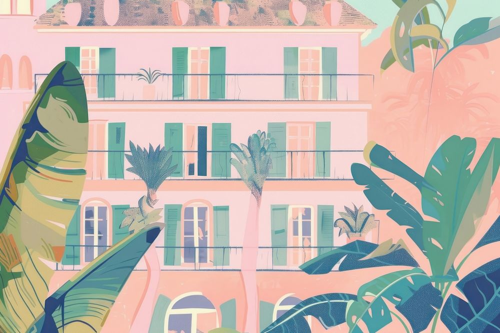 Cute hotel illustration architecture building outdoors.
