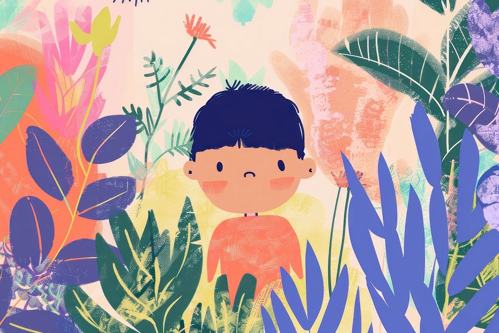 Cute Indonesia kid illustration backgrounds nature plant.