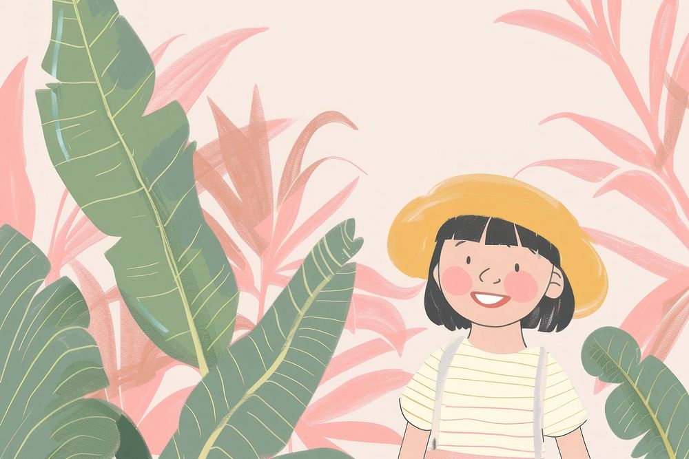 Cute Indonesia kid illustration backgrounds plant leaf.