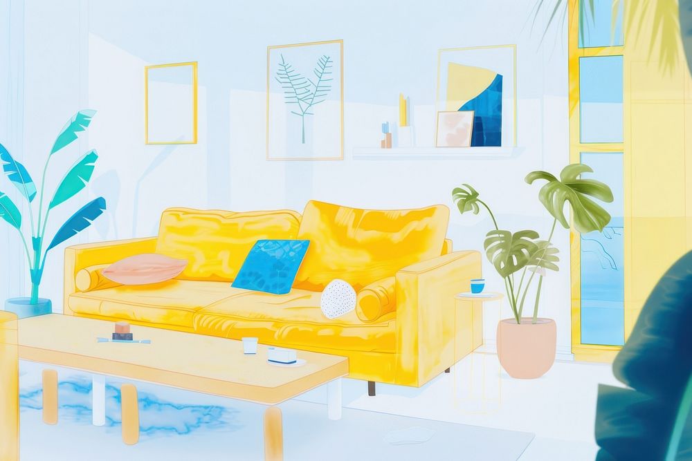 Cute interior design illustration architecture furniture cushion.