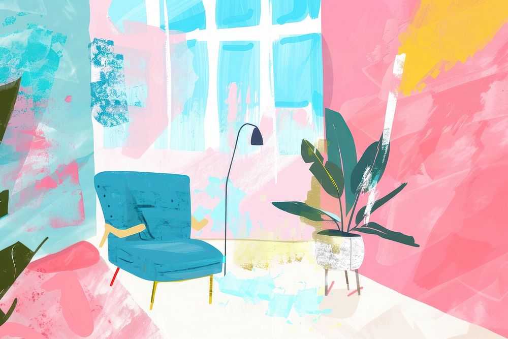 Cute interior design illustration furniture painting chair.