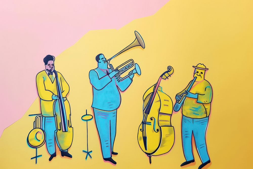 Cute jazz band illustration drawing sketch adult.