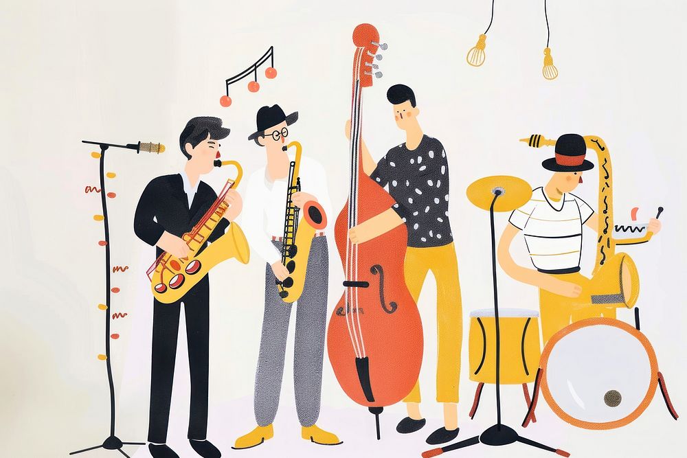 Cute jazz band illustration musician guitar representation.