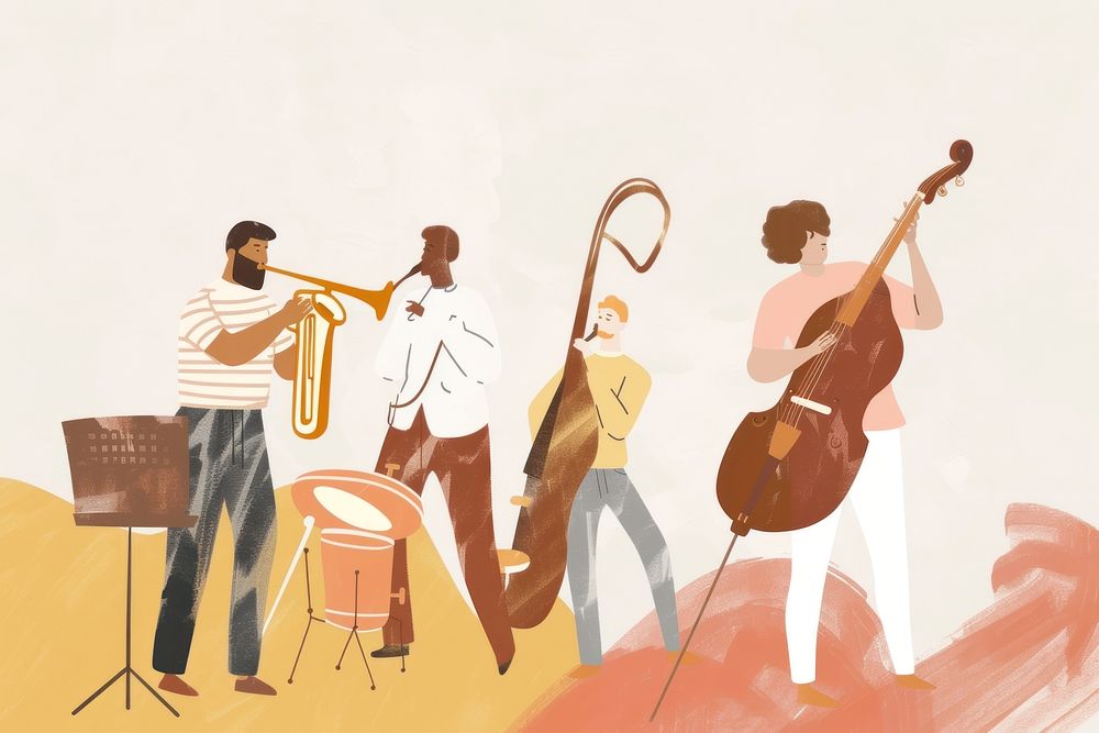 Cute jazz band illustration musician adult togetherness.