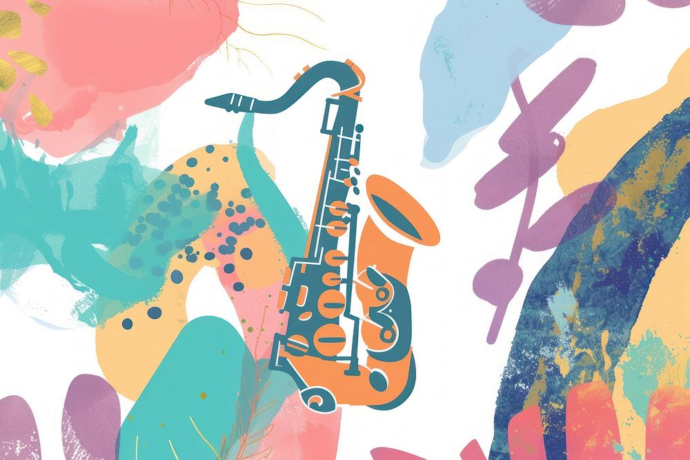 Cute jazz illustration backgrounds saxophone painting.