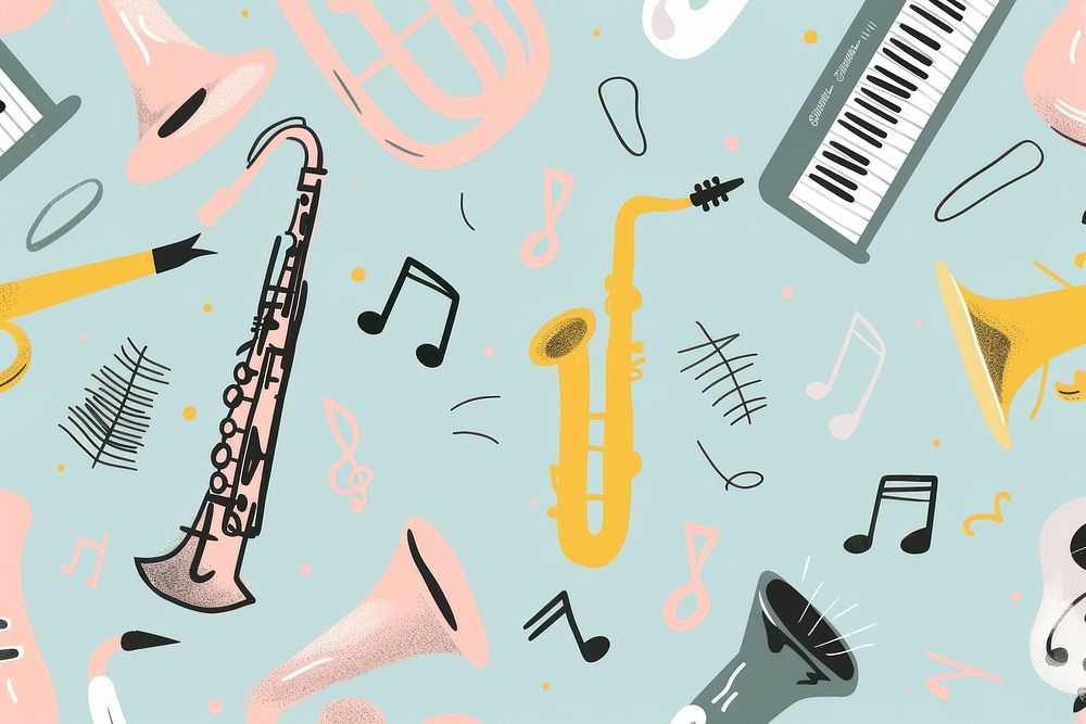 Cute jazz illustration backgrounds saxophonist performance.