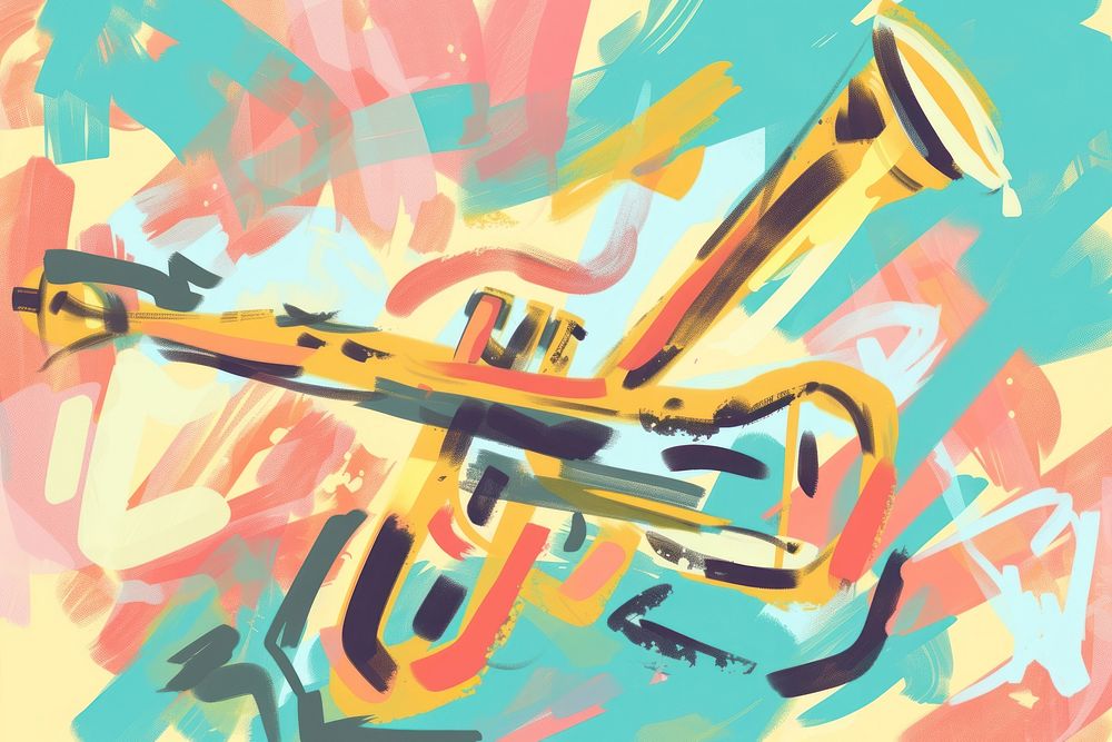 Cute jazz illustration painting trumpet horn.