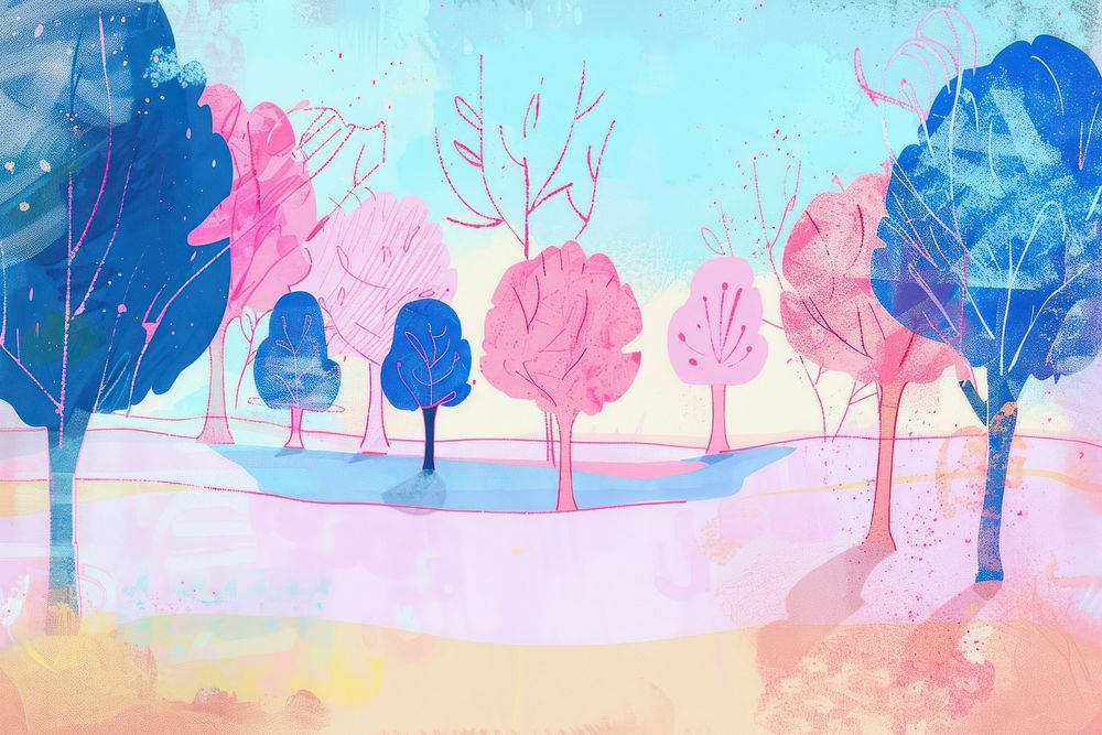 Cute Park illustration backgrounds painting tranquility.