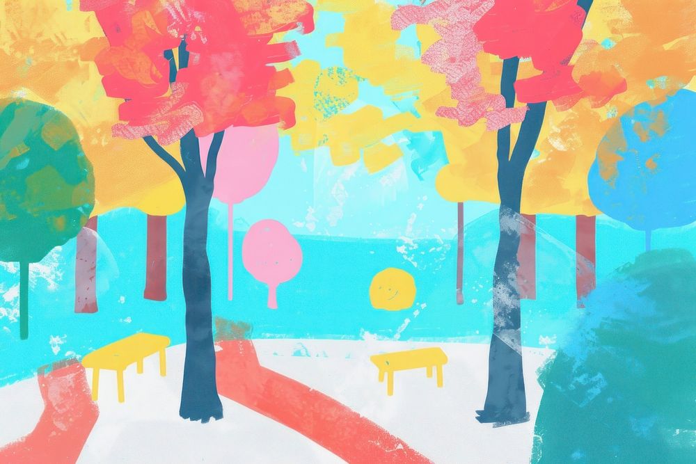 Cute Park illustration backgrounds painting art.