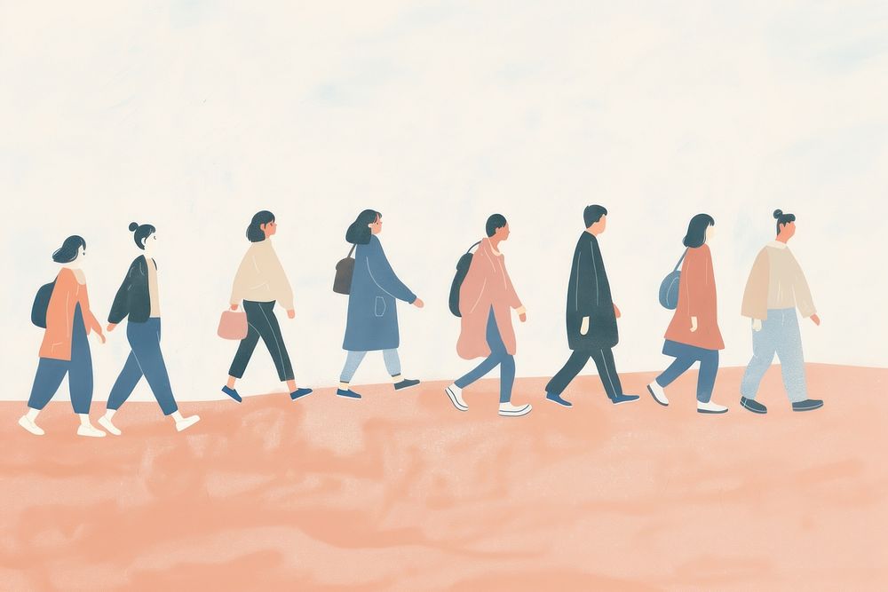 Cute people walking illustration outdoors adult togetherness.