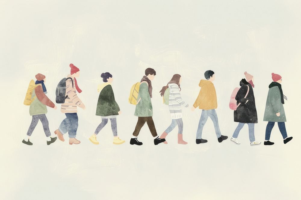 Cute people walking illustration footwear adult togetherness.