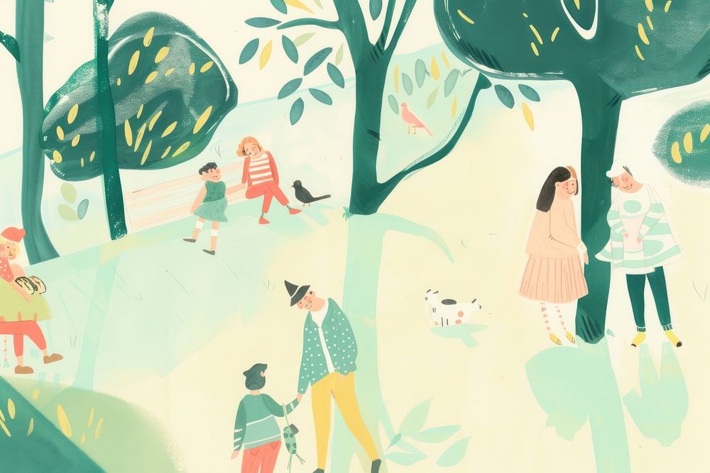 Cute people in park illustration backgrounds adult togetherness.