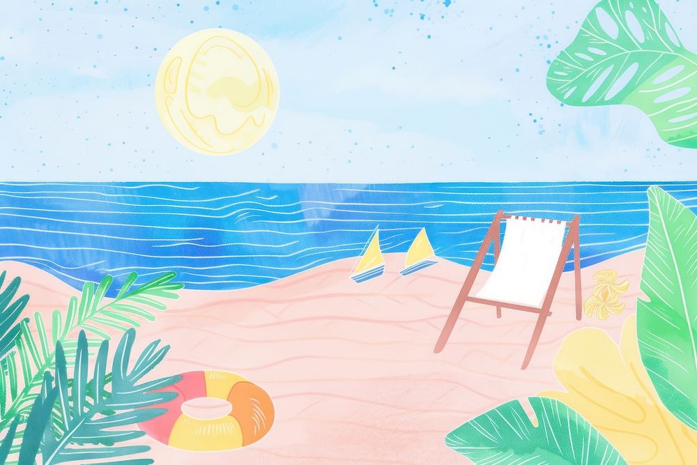 Cute summer vacation illustration painting outdoors drawing.