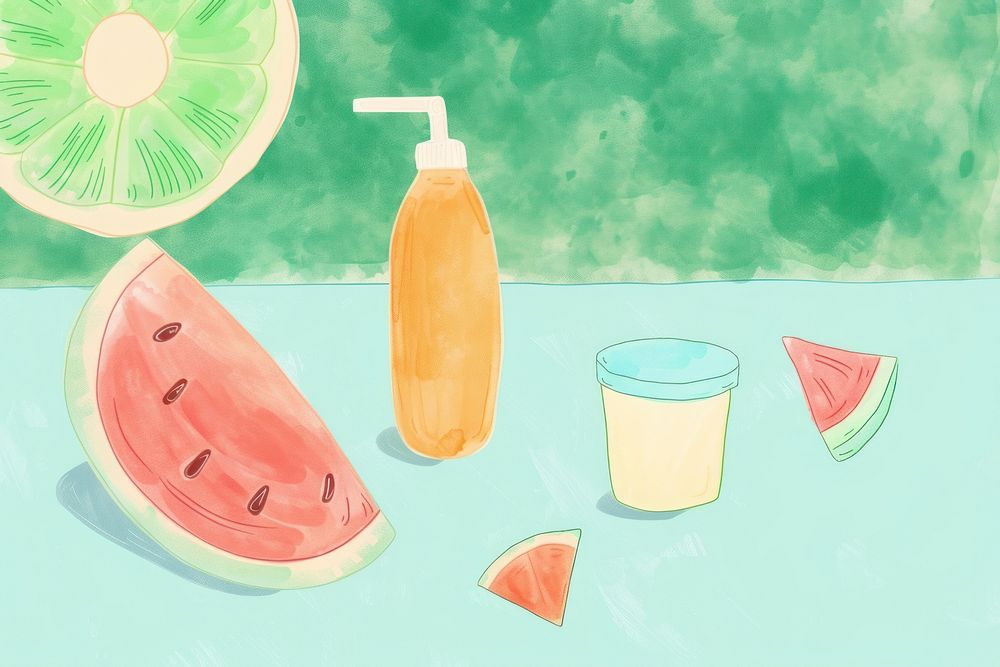 Cute summer products illustration watermelon fruit plant.