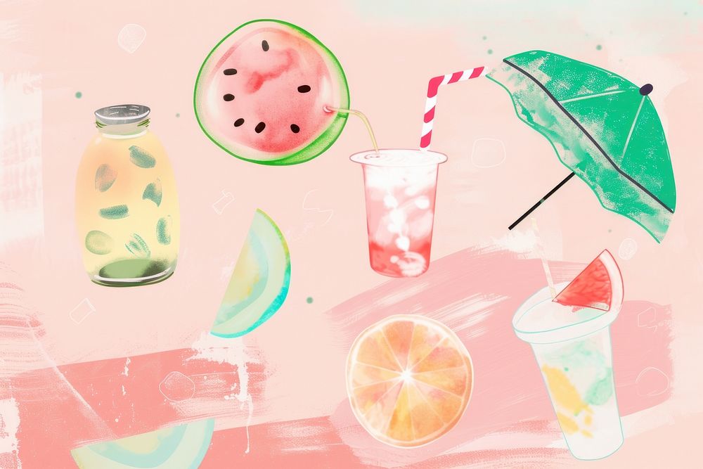 Cute summer products illustration fruit melon drink.