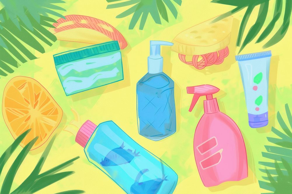 Cute summer products illustration plastic bottle refreshment.