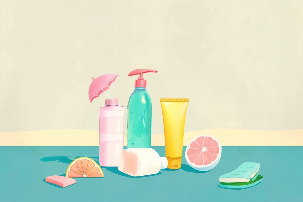 Cute summer products illustration bottle grapefruit container.